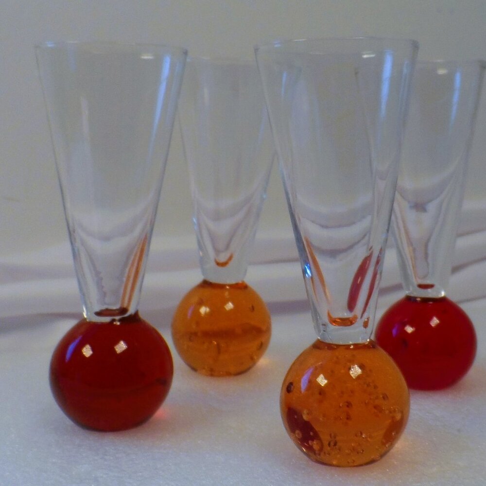 Bubble-Base Cordial Glasses Set of 4 Circleware Bonfire Memphis Style 90's